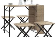 5 Piece Garden Dining Set Foldable Beige Poly Rattan