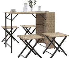 5 Piece Garden Dining Set Foldable Beige Poly Rattan