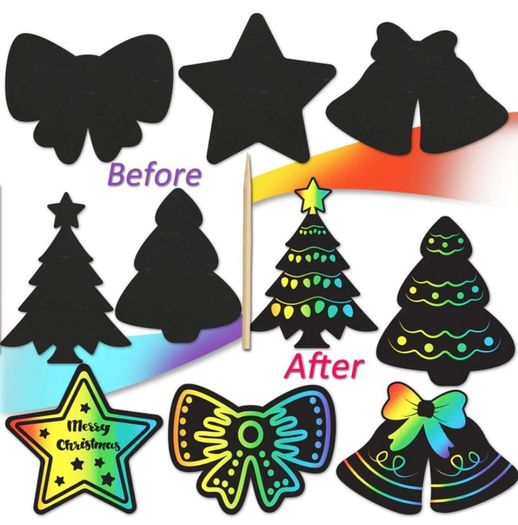 48 pieces Christmas Scratch Art Cards, Hanging Decorations Christmas Crafts doodle game For Kids (FREE POSTAGE)