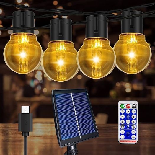 Festoon Lights, G50 Solar Garden Lights Outdoor Lights Mains Powered, 3200K Solar String Lights Waterproof with 30 Bulbs, 43.8Ft/13.5M (FREE SHIPPING)