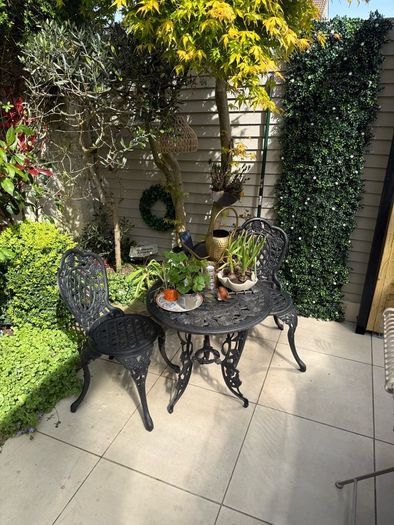 Vintage Cast Iron Garden Bistro Set - Table & 2 Chairs