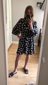 Mango black floral dress with long sleeves size S