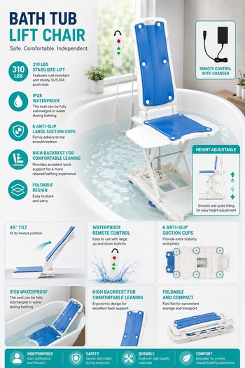 Electric Bath Lift Chair for Elderly  Height Adjustable, Waterproof Bath Seat Lift with Remote Control, 140kg Capacity, Reclining Backrest