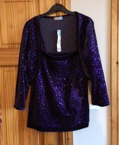 BNWT Per Una Purple Velvet and Sequin Cami and bolero set size 14 includes post