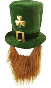 Green St Patrick's Day Novelty Fancy Dress Leprechaun Hat with Beard (FREE POSTAGE)