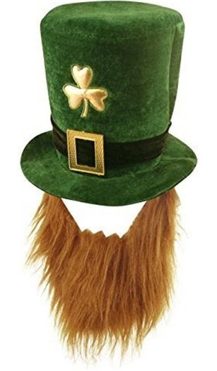 Green St Patrick's Day Novelty Fancy Dress Leprechaun Hat with Beard (FREE POSTAGE)