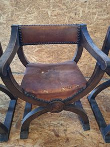 3 Antique X-Frame Oak Armchairs