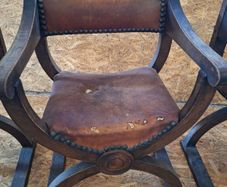 3 Antique X-Frame Oak Armchairs