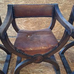 3 Antique X-Frame Oak Armchairs
