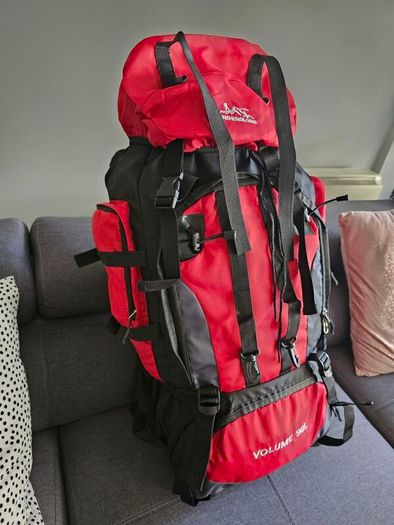 90 L Hiking backpack. Trekking backpack. Camping backpack. Red.