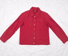 Boohoo Red Distressed Ripped Long Sleeve Denim Jacket 10UK/38EU