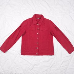 Boohoo Red Distressed Ripped Long Sleeve Denim Jacket 10UK/38EU