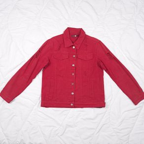 Boohoo Red Distressed Ripped Long Sleeve Denim Jacket 10UK/38EU