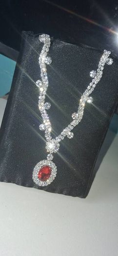 Luxury Red Ruby Silver-Tone Alloy Pendant Necklaces