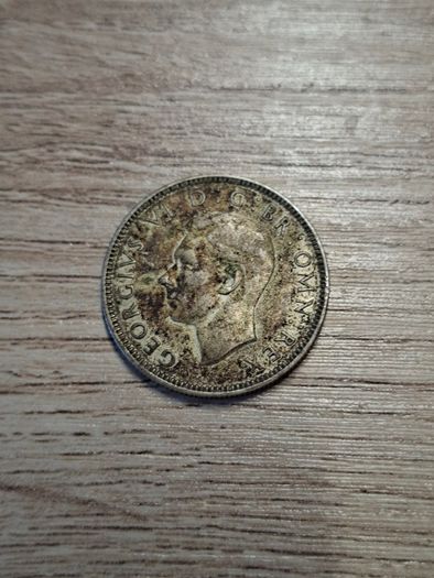 Great Britain UK 1944, One Shilling, George VI, English Crest, Silver Coin - free standard postage