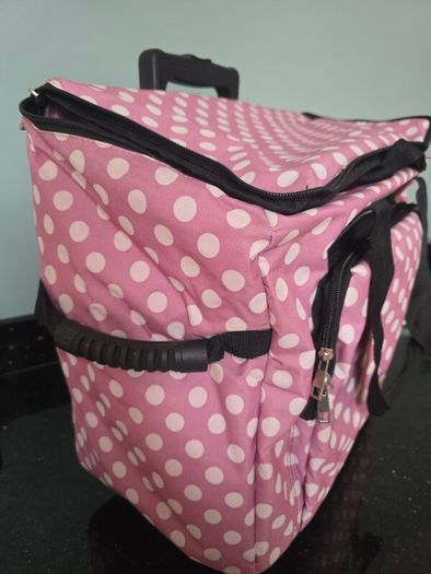 Sewing Machine Wheeled Trolley Rolly Bag in Mauve Polka Dot
