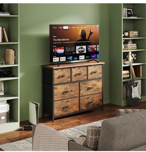 Chest of Drawers for Bedroom with 7 Drawers, Fabric Storage Drawer, Tall Brown Hallway Storage Unit