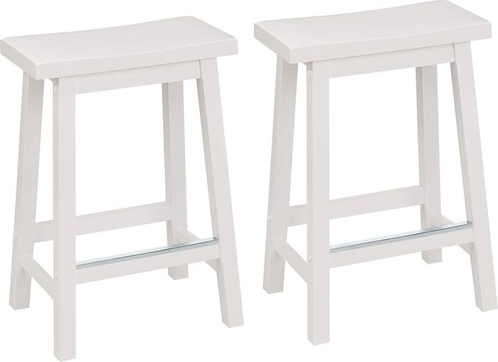 Basics Set of 2 Solid Wood Kitchen Counter Short Bar Stool, Dining Chair, Easy Assembly, Modern, 61 cm Tall, White