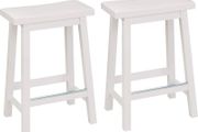 Basics Set of 2 Solid Wood Kitchen Counter Short Bar Stool, Dining Chair, Easy Assembly, Modern, 61 cm Tall, White