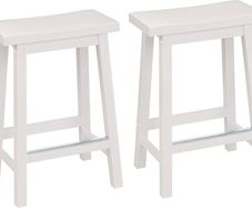 Basics Set of 2 Solid Wood Kitchen Counter Short Bar Stool, Dining Chair, Easy Assembly, Modern, 61 cm Tall, White