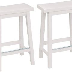 Basics Set of 2 Solid Wood Kitchen Counter Short Bar Stool, Dining Chair, Easy Assembly, Modern, 61 cm Tall, White