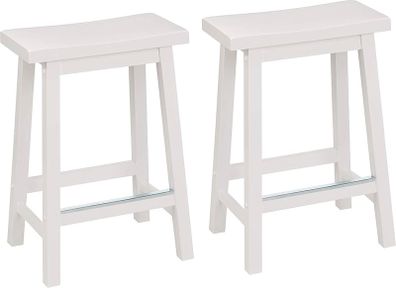 Basics Set of 2 Solid Wood Kitchen Counter Short Bar Stool, Dining Chair, Easy Assembly, Modern, 61 cm Tall, White