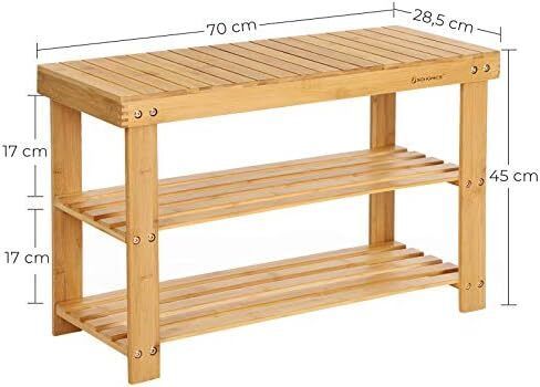 3-Tier Bamboo Shoe Bench, Shoe Rack Storage Organizer, 70 x 28 x 45 cm, ideal for Hallway, Bathroom, Living Room