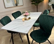 Marble look dining table with chairs on sale