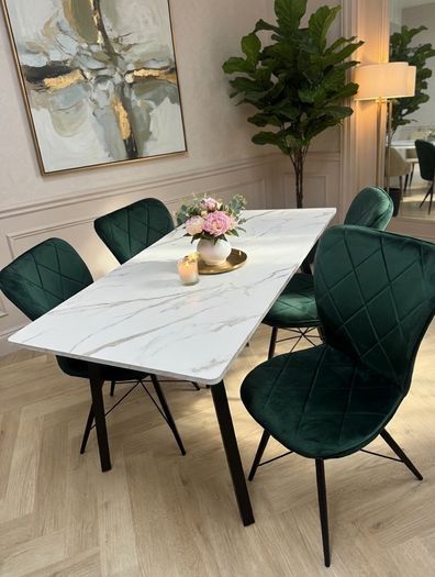 Marble look dining table with chairs on sale