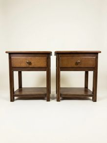 Pair of Vintage Solid Oak Country-Style Nightstands