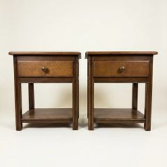 Pair of Vintage Solid Oak Country-Style Nightstands