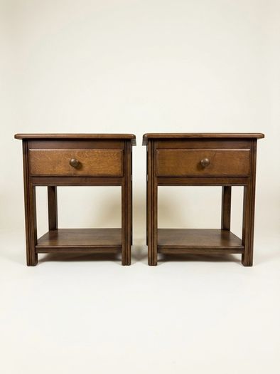 Pair of Vintage Solid Oak Country-Style Nightstands
