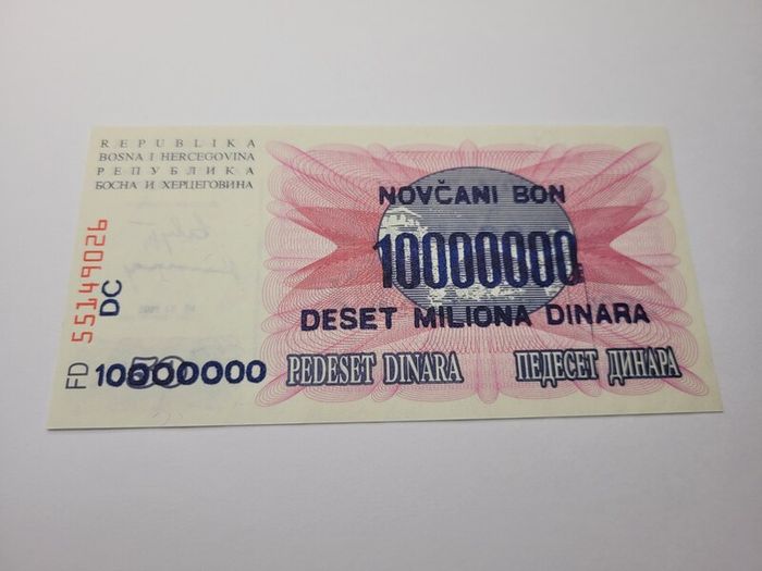 Bosnia - Herzegovina  100,000-100.000,000 Dinara, 1992-1994, 6 notes