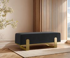 Aria Contemporary Velvet Bench  Luxurious Seating with a Glamorous Gold Base