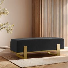 Aria Contemporary Velvet Bench  Luxurious Seating with a Glamorous Gold Base