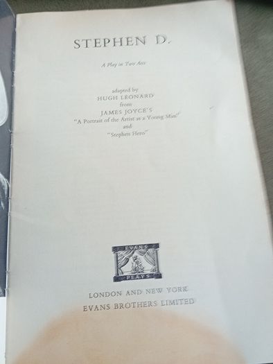 Stephen D A Play In 2 Acts  Adapted By Hugh Leonard