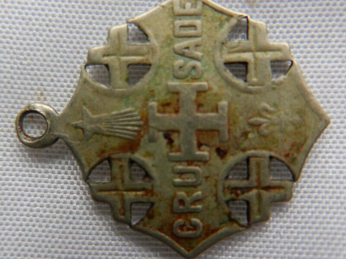 Vintage "ihs God Wills It - Crusade" Jerusalem Cross Medallion