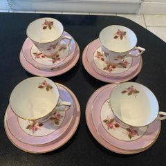 Beautiful pink and floral Royal Tara cups and saucers and plates