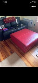 Large leather sold wood footstool