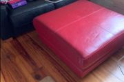 Large leather sold wood footstool