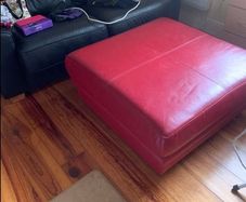 Large leather sold wood footstool