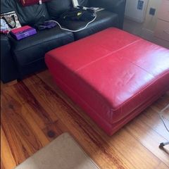 Large leather sold wood footstool