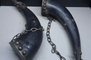 Pair of Vintage Brass Decorative Horns with Brass Chains
