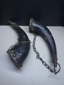 Pair of Vintage Brass Decorative Horns with Brass Chains