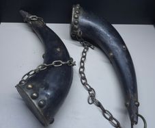 Pair of Vintage Brass Decorative Horns with Brass Chains