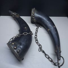 Pair of Vintage Brass Decorative Horns with Brass Chains