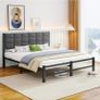 King Size Bed Frame Upholstered Platform Bed with Square Tufted Headboard Image 7
