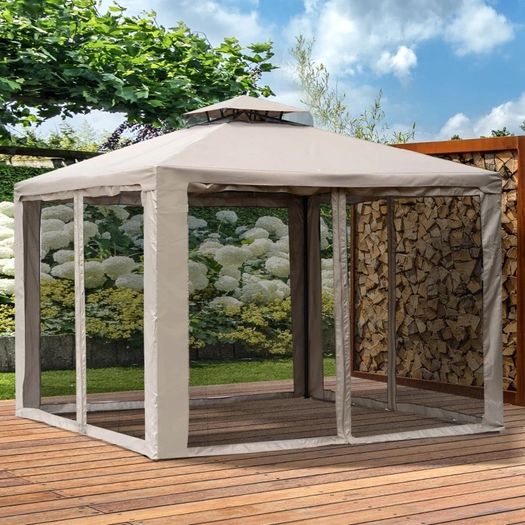3 x 3m Metal Gazebo Garden Outdoor Marquee Party Tent Canopy Pavillion Patio Shelter with Mesh Sidewalls (FREE SHIPPING)