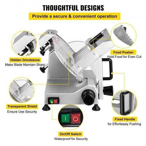Commercial Meat Slicer, 200W Electric Deli Food Slicer, 350-400RPM Meat Slicer with 8" Carbon Steel Blade, 0 - 0.47 inch Adjustable Thickness