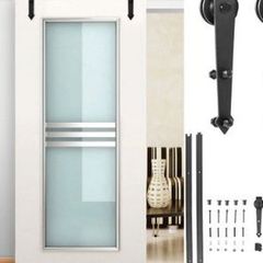 7.2FT Steel Black Sliding Door Hardware Kit Set
